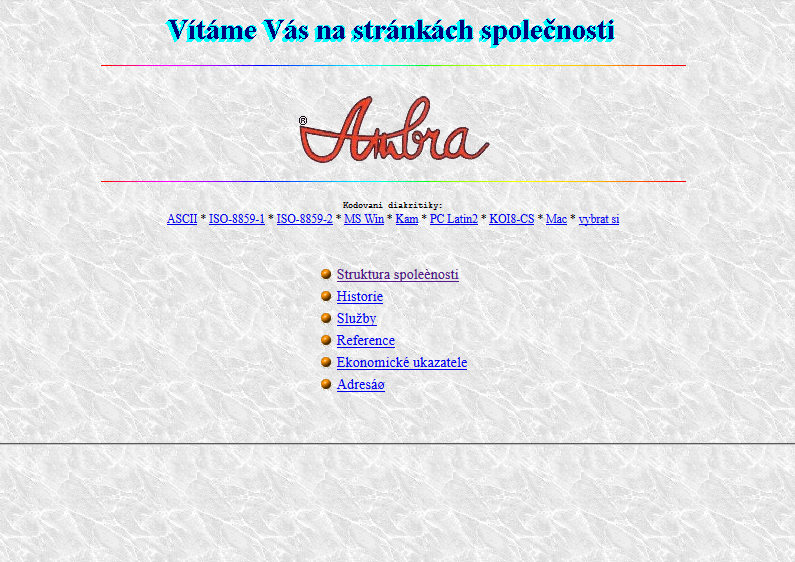 www.ambra.cz v roce 1998